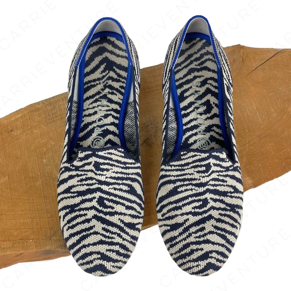 Rothy’s The Loafer in Navy Zebra Blue White Print Sustainable Flats 8.5